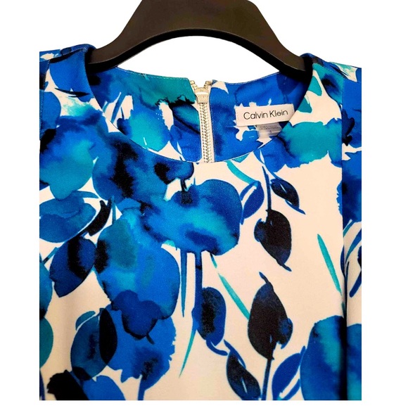 Calvin Klein Blue Floral Print Sleeveless Dress ~ NWT - Picture 2 of 5